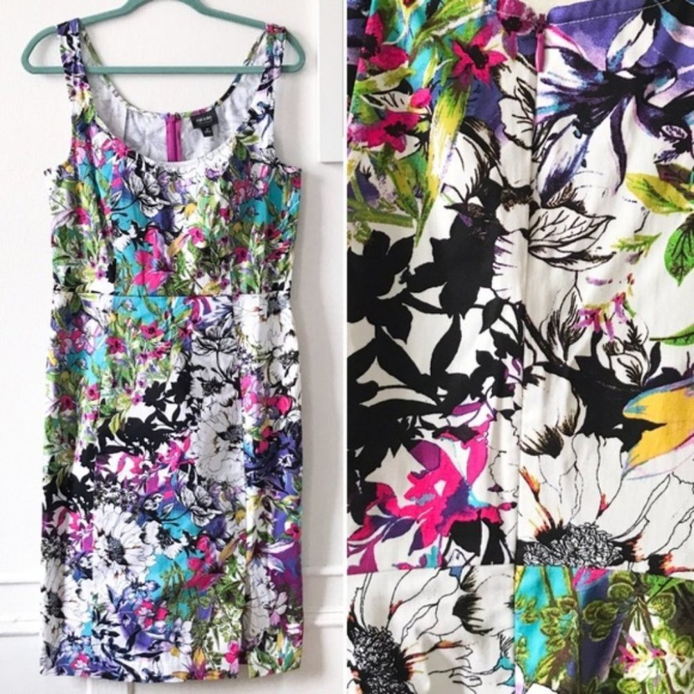 Nicole Miller Floral Midi Dress in White, Black, Pink, Blue, Green